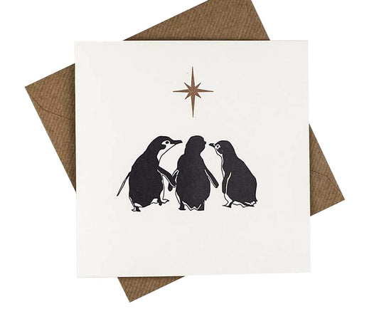 Three Wise Penguins Letterpress Christmas card