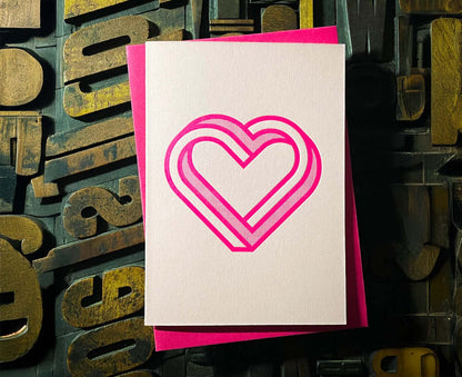 Flourescent Pink on Pink Infinity Heart Letterpress Valentines / Anniversary Card