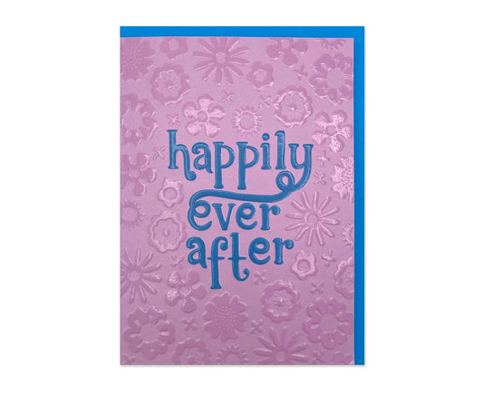 Happily Ever After floral embossed wedding card
