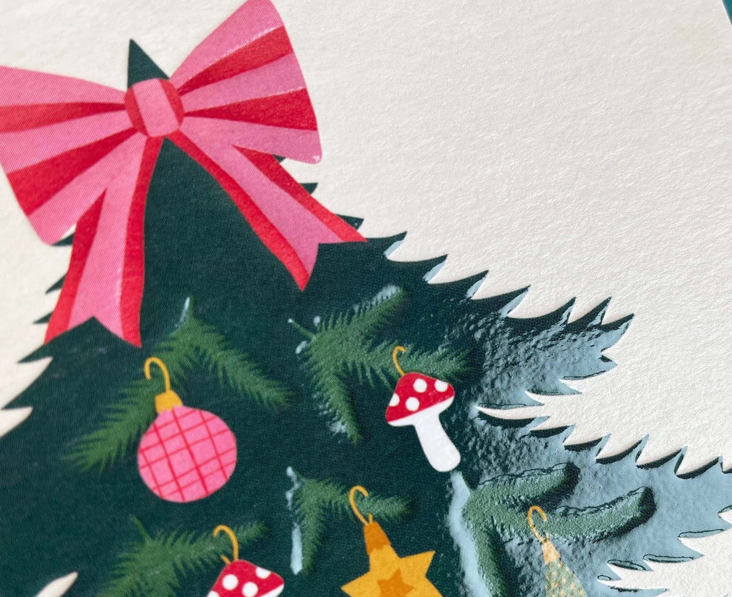 Merry Christmas Christmas Tree & Presents embossed Christmas card