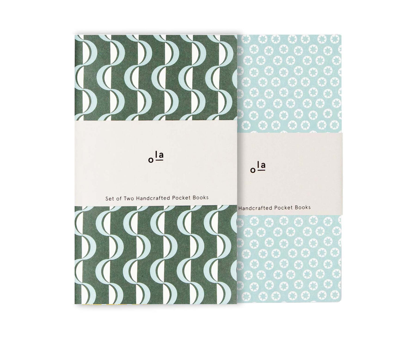 Set of 2 Pocket Books Green Wave & Tiny Stars Print - plain pages