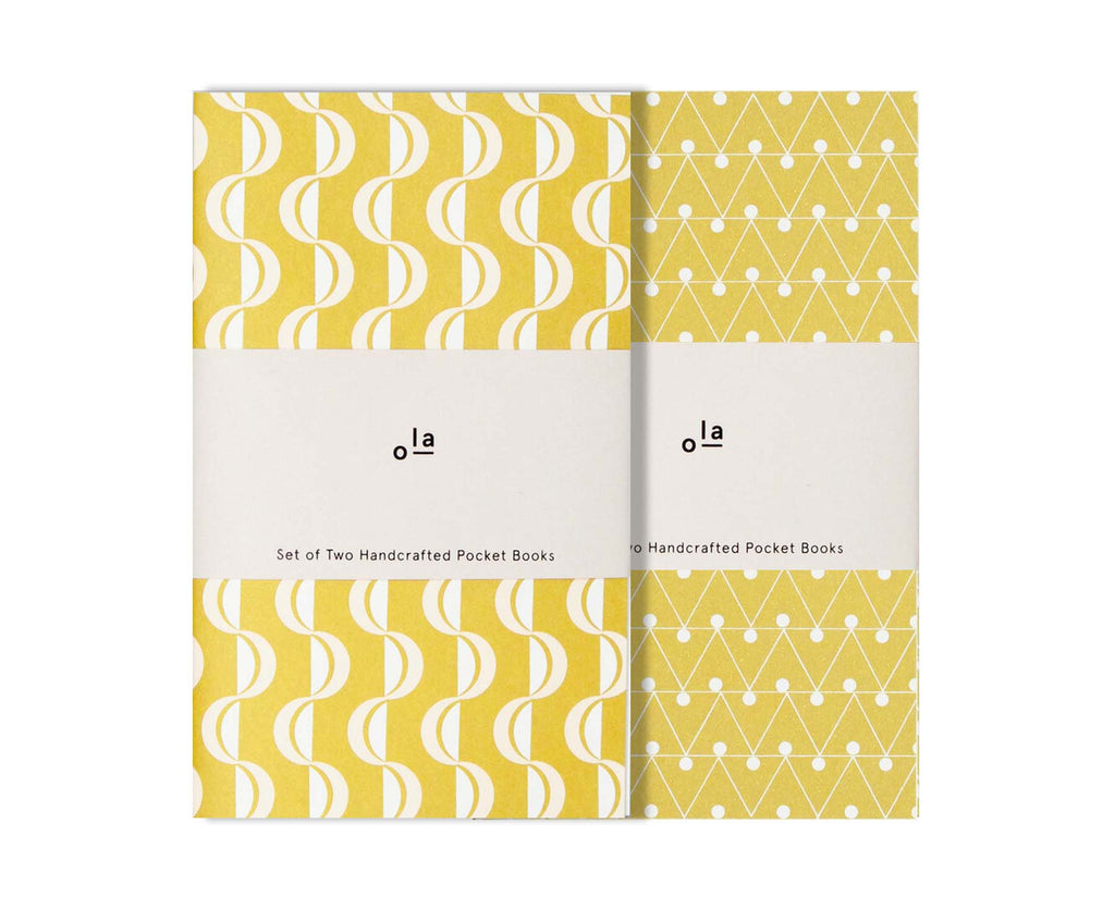 Set of 2 Pocket Books Chartreuse Wave & Dash Print - plain pages