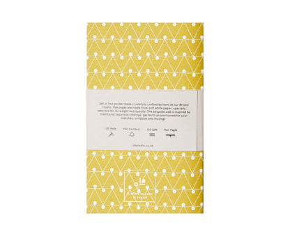 Set of 2 Pocket Books Chartreuse Wave & Dash Print - plain pages