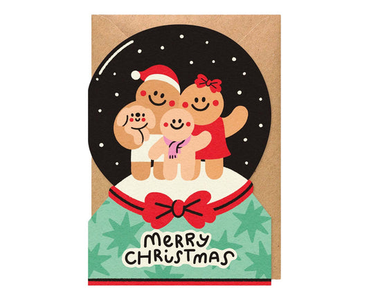 Gingerbread Family Snow Globe Cutout Christmas Card