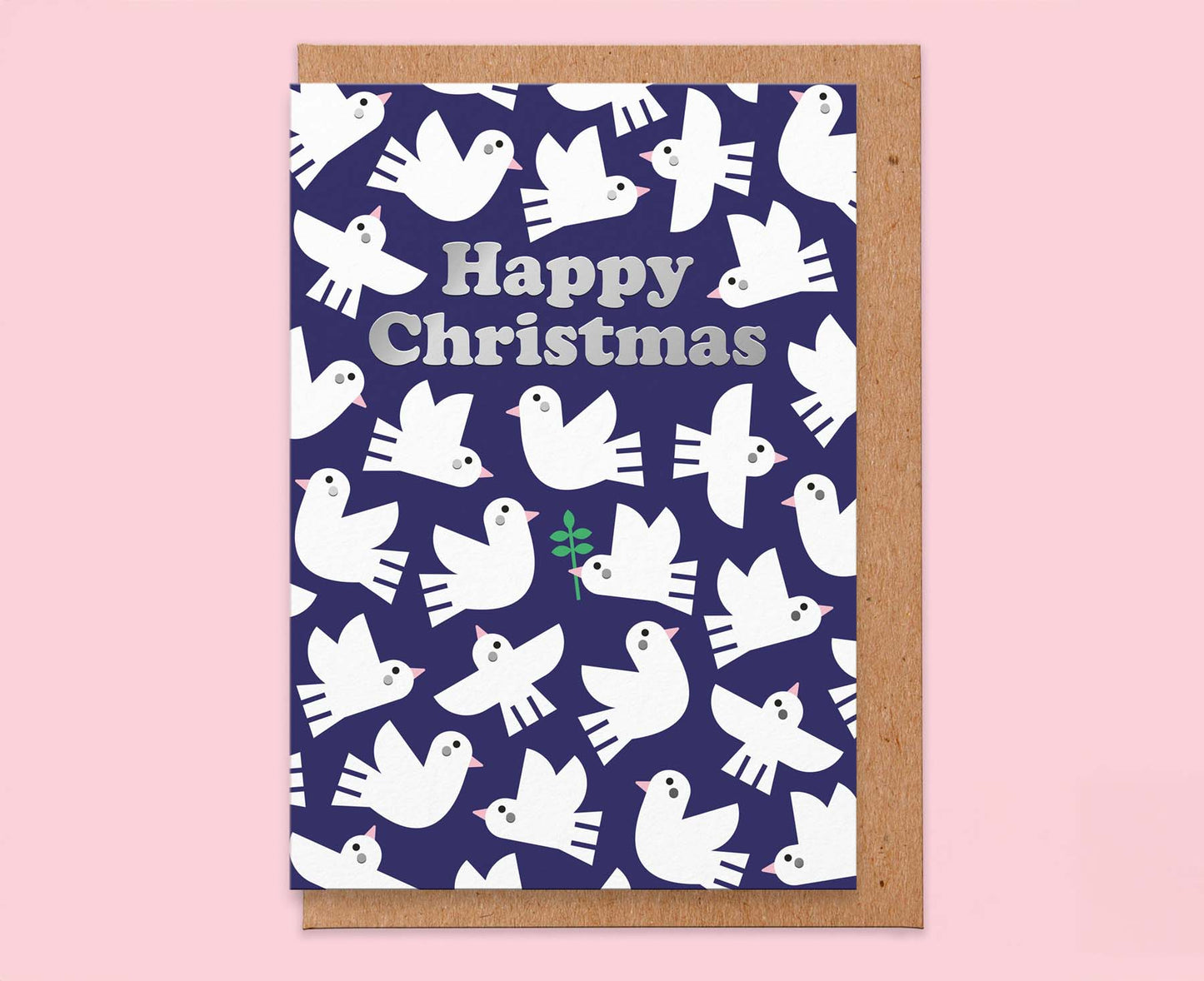 Happy Christmas Doves Silver Foiled Christmas Card