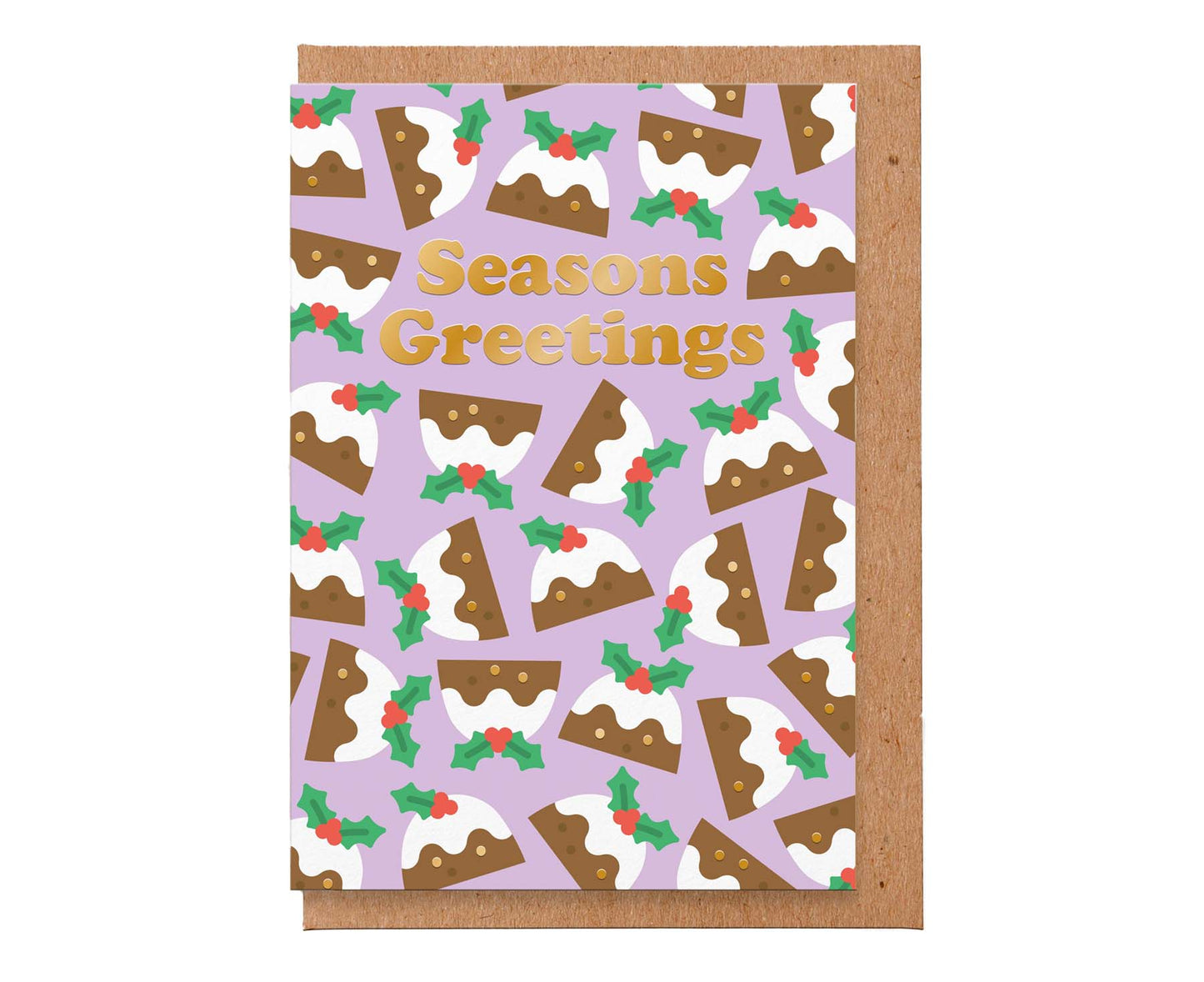 Christmas Pudding Seasons Greetings Gold Foiled Christmas Card