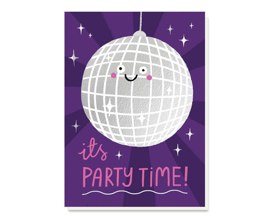 Disco Ball Party Time Silver Foiled Birthday Card