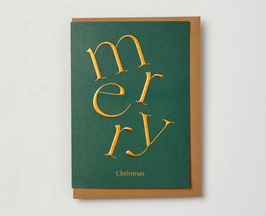 Embossed Green & Gold Merry Christmas Christmas Card