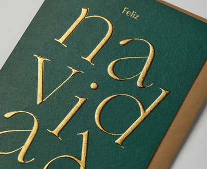 Embossed Green & Gold Feliz Navidad Christmas Card