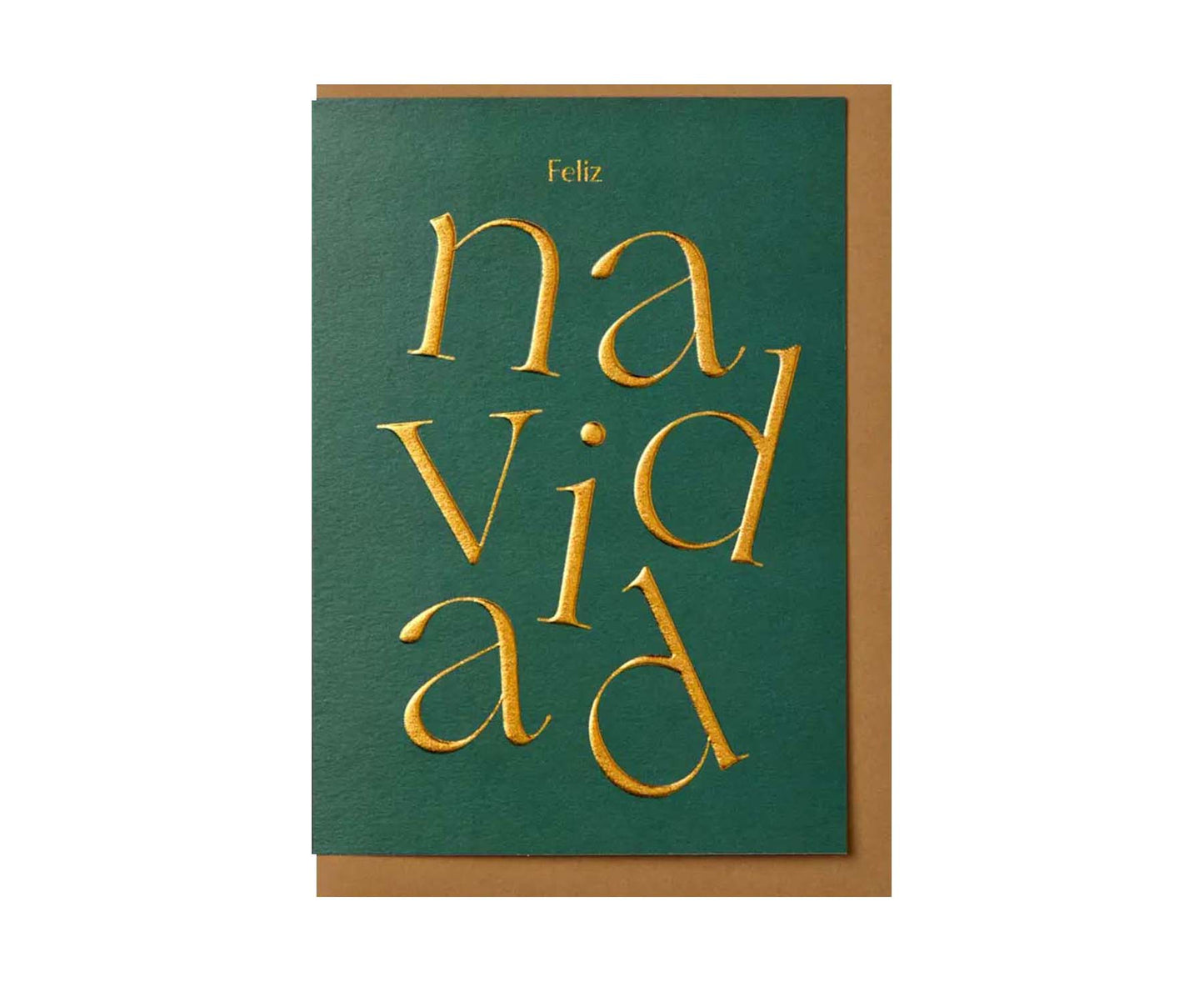 Embossed Green & Gold Feliz Navidad Christmas Card