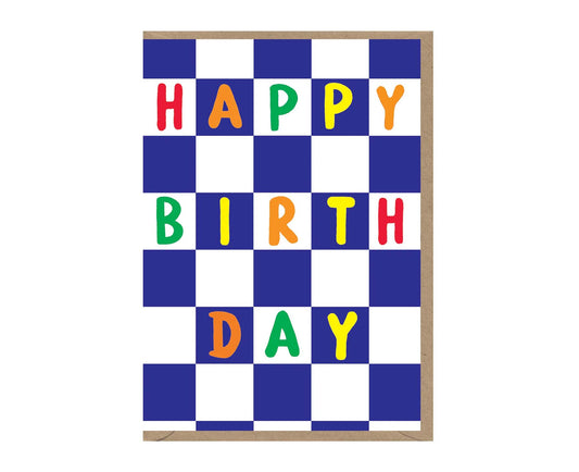 Happy Birthday Chessboard Embossed Neon Birthday Card