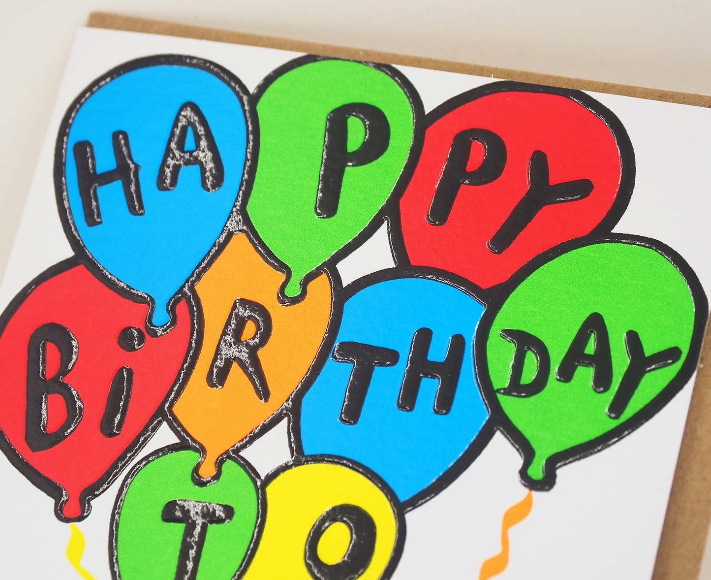 Birthday Balloons Embossed Neon Birthday Card