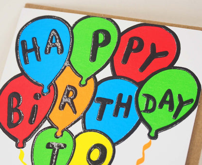 Birthday Balloons Embossed Neon Birthday Card