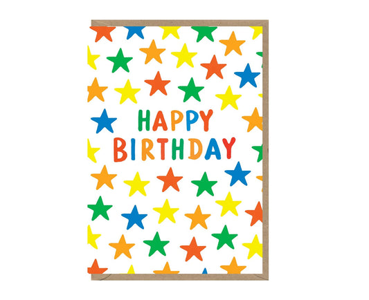 Embossed Stars Neon Birthday Card