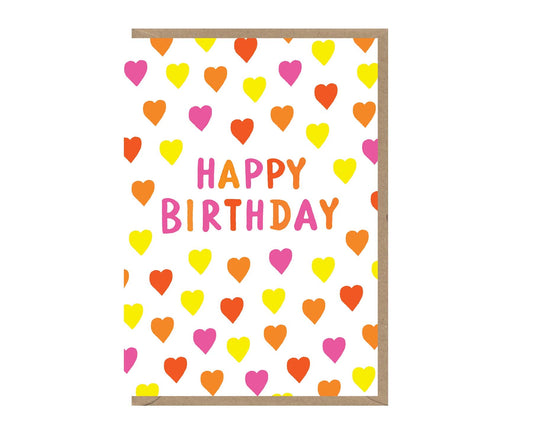 Embossed Hearts Neon Birthday Card