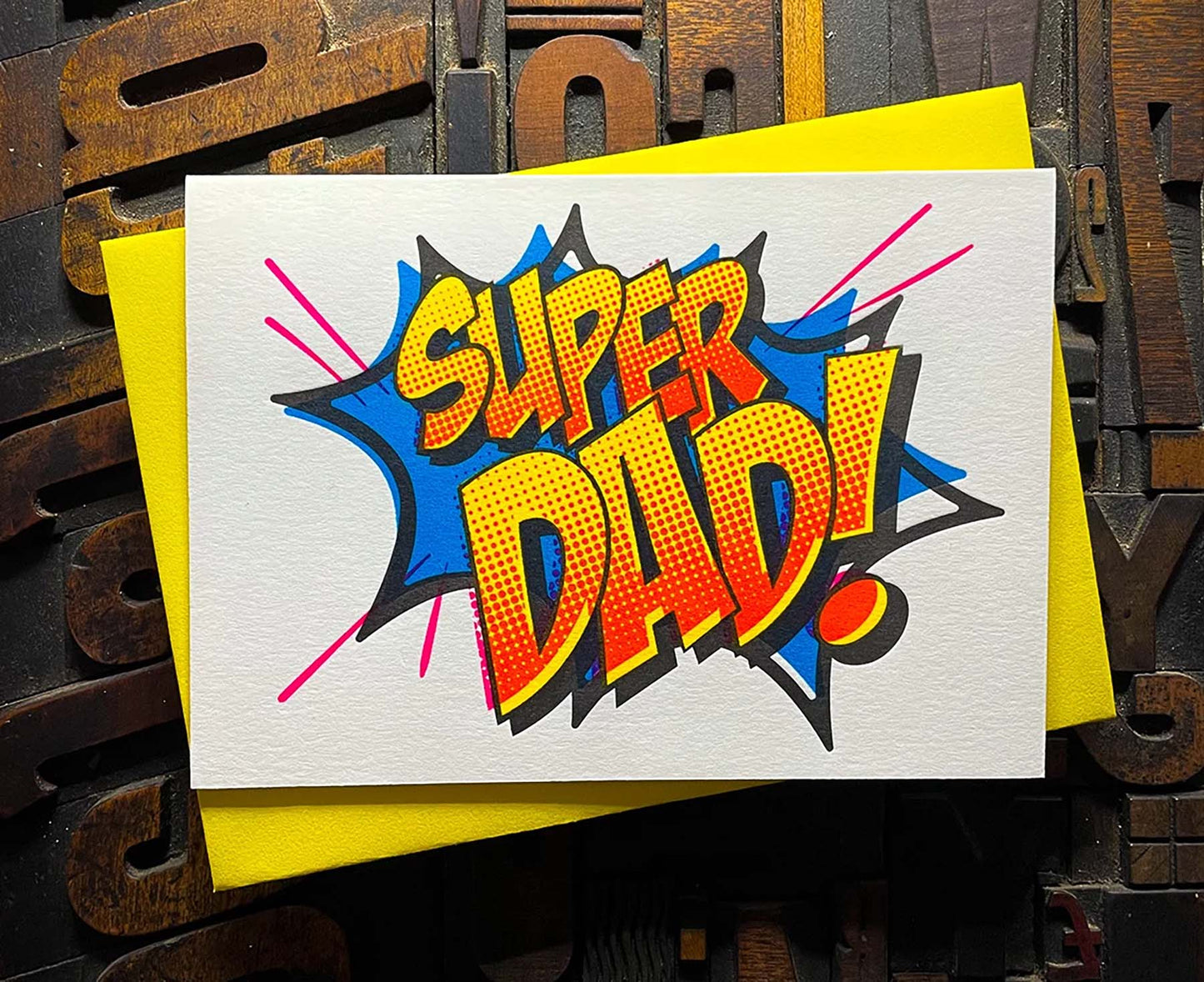 Super Dad Pop Art Letterpress Father's Day Card