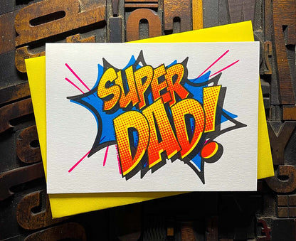 Super Dad Pop Art Letterpress Father's Day Card
