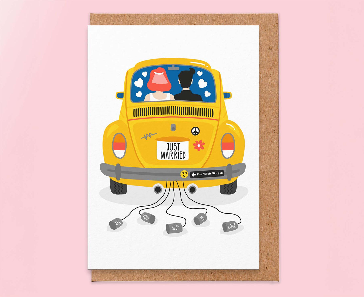 VW Beetle Just Married Wedding Card