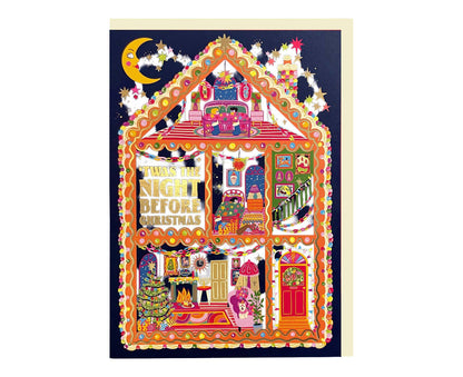 Night Before Christmas House Gold Foiled Christmas Card