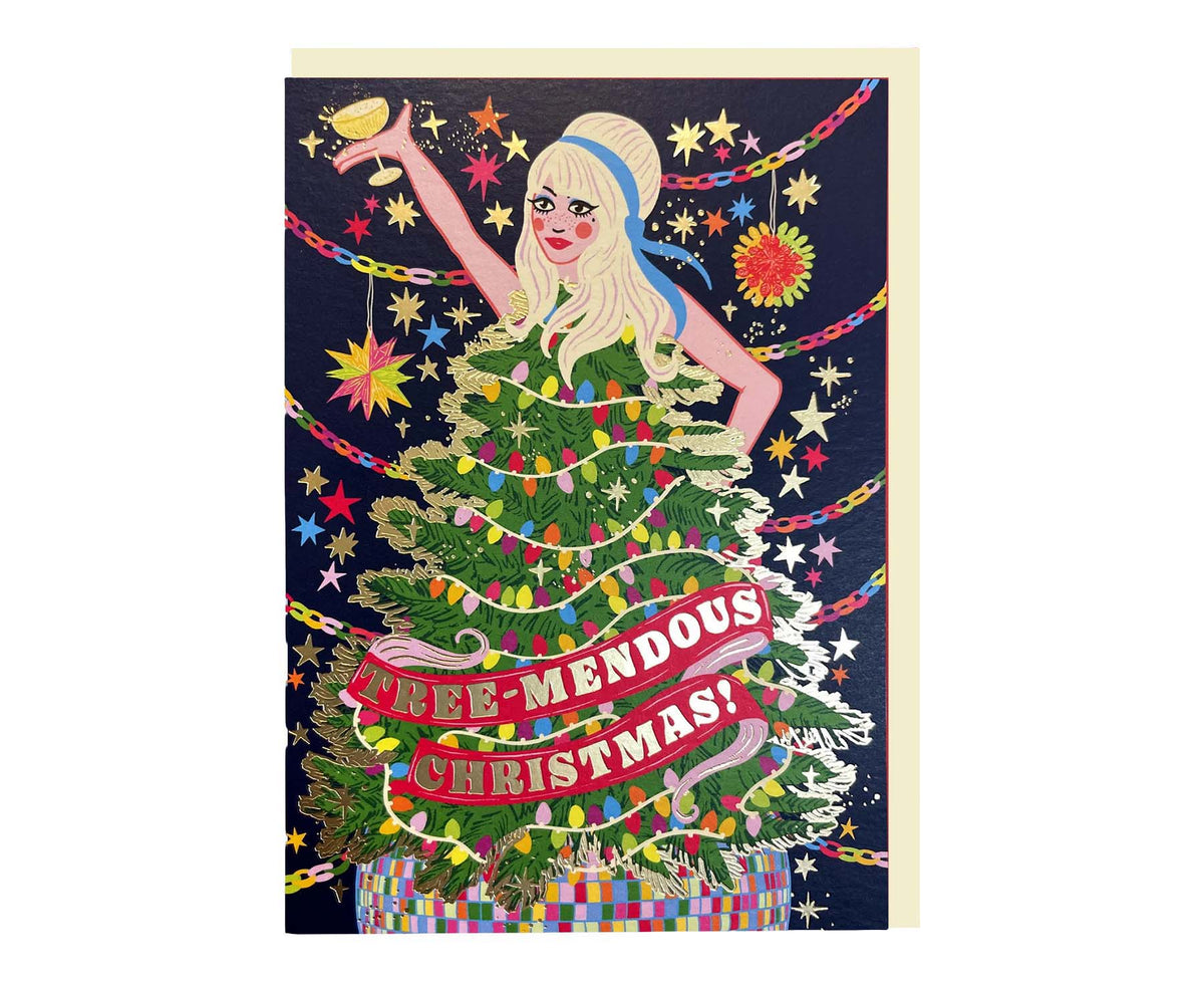 Tree-Mendous Christmas Tree Gold Foiled Christmas Card