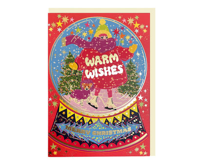 Warm Wishes Snow Globe Gold Foiled Christmas Card