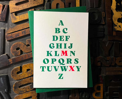 A-Z Christmas Tree Typography Letterpress Christmas card