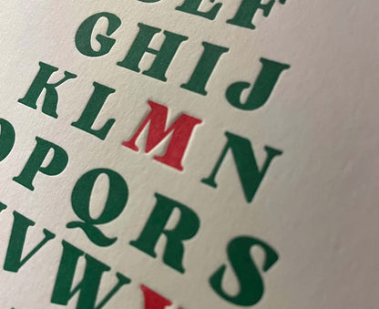 A-Z Christmas Tree Typography Letterpress Christmas card