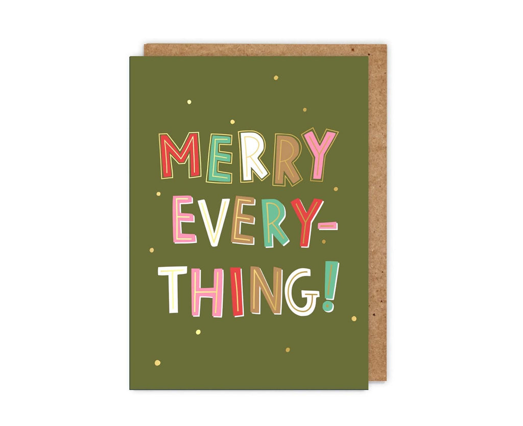 Merry Everything Typography Gold Foiled Christmas Card