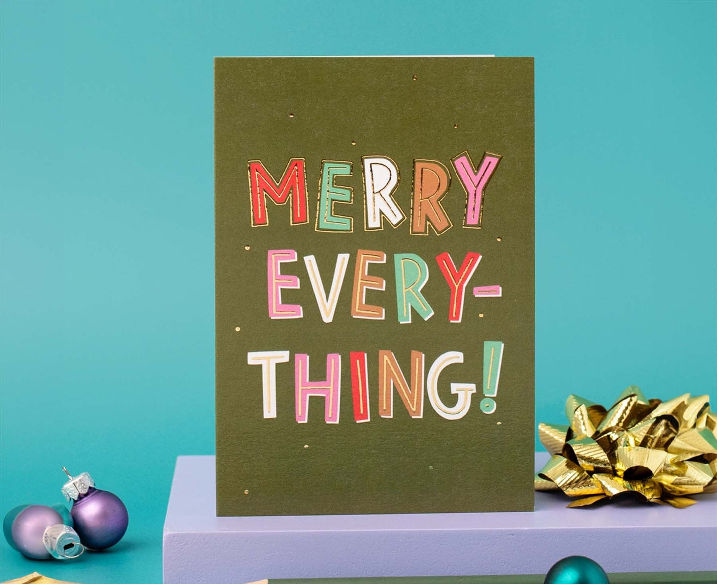 Merry Everything Typography Gold Foiled Christmas Card