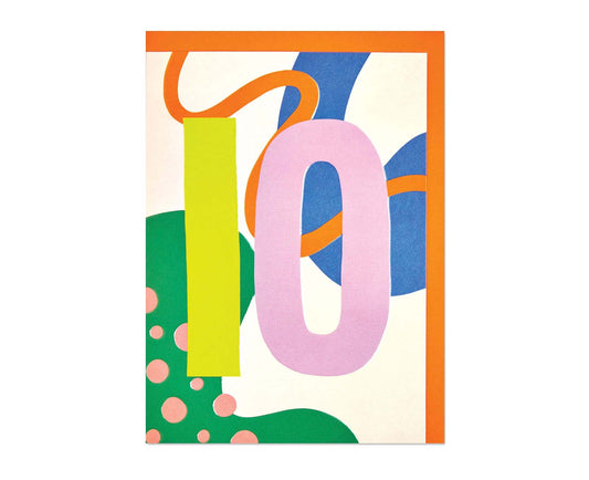Bright Embossed 10th Birthday Card