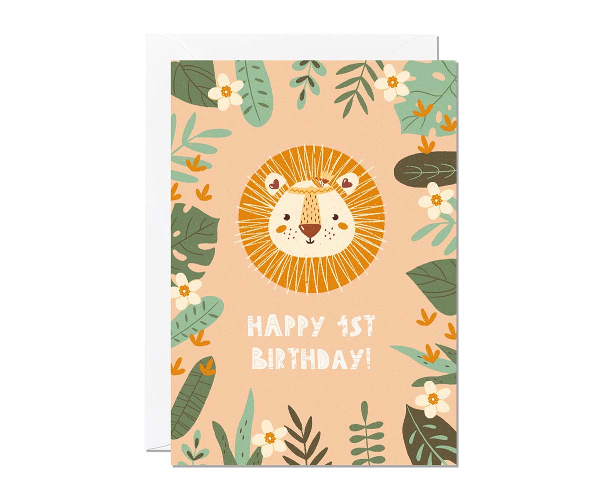 1st Birthday Jungle Themed Lion Card