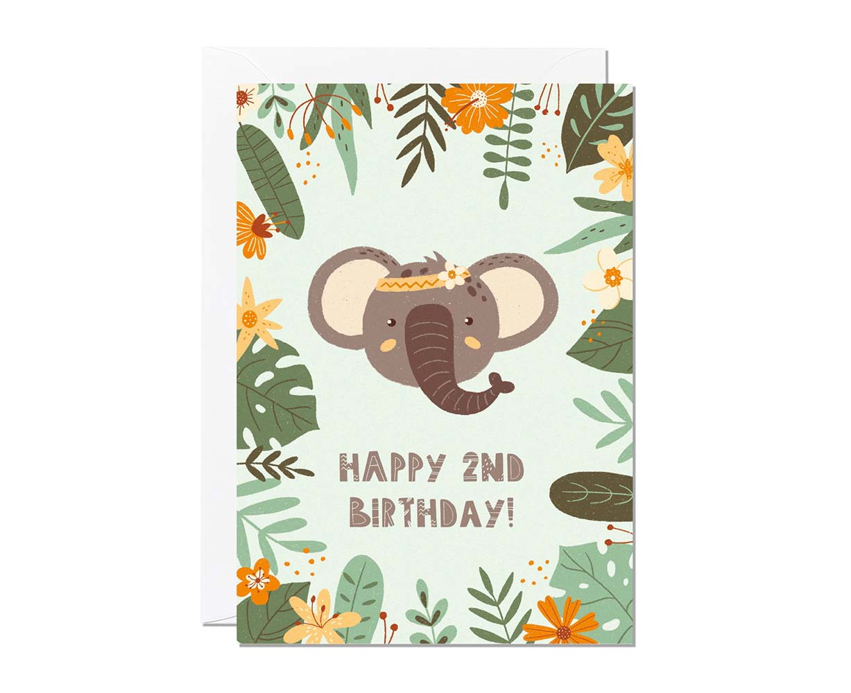 2nd Birthday Jungle Themed Elephant Card