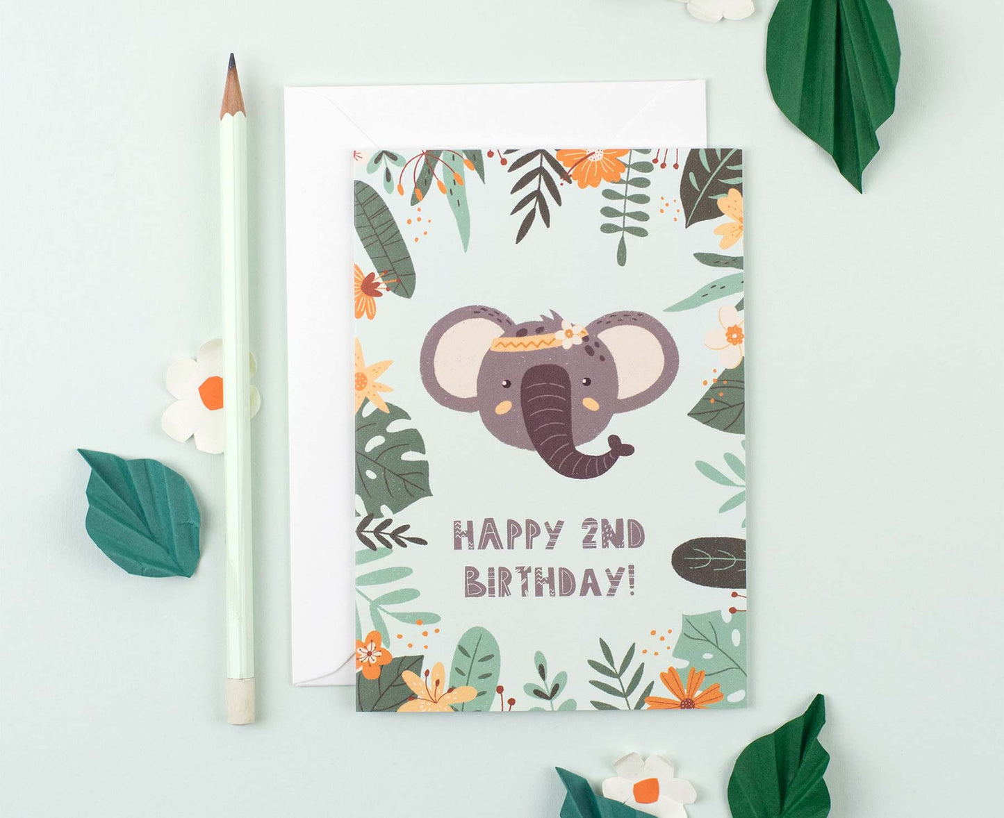 2nd Birthday Jungle Themed Elephant Card