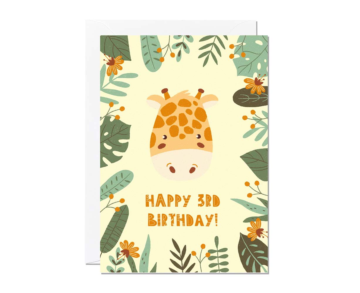 3rd Birthday Jungle Themed Giraffe Card