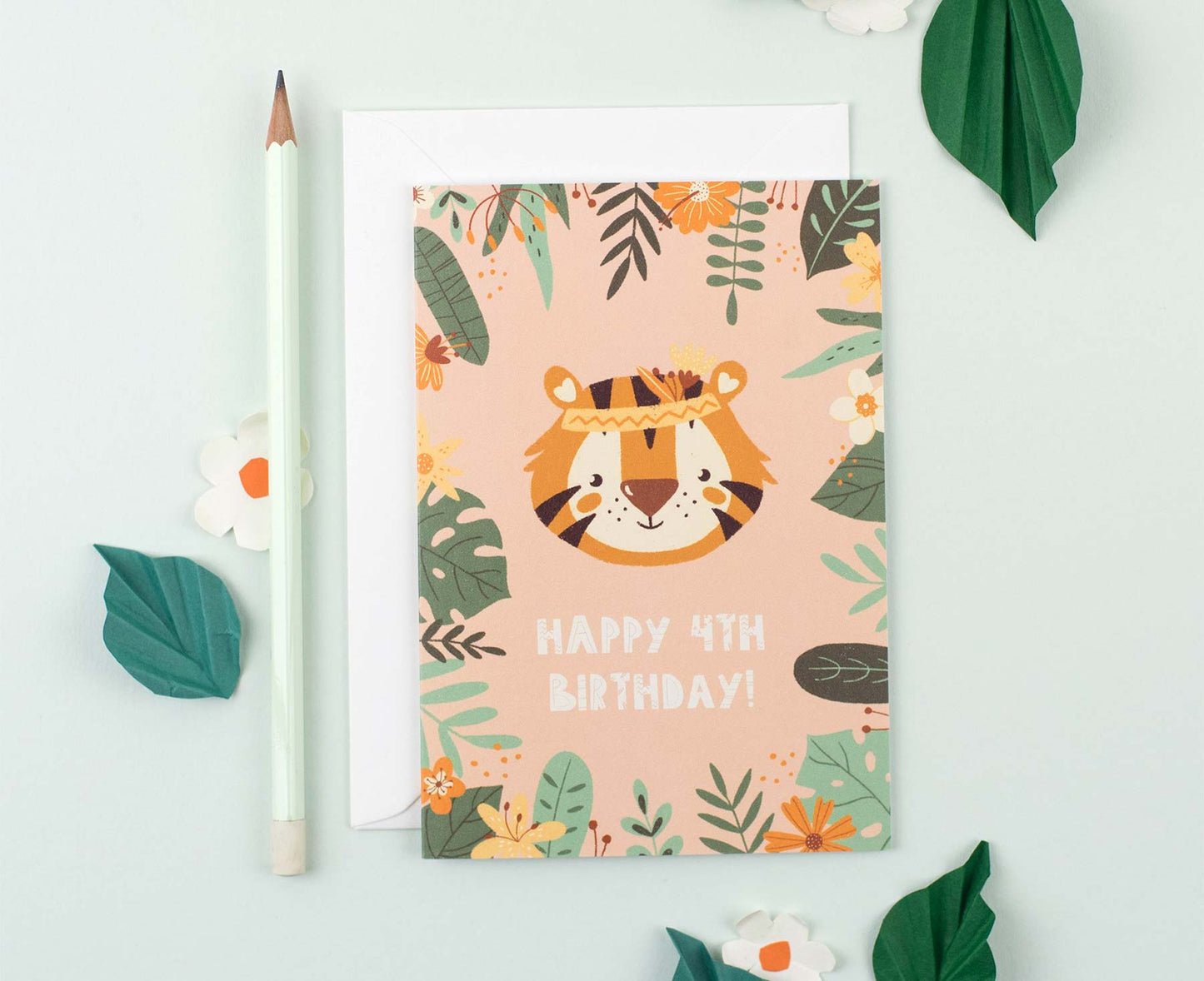 4th Birthday Jungle Themed Tiger Card