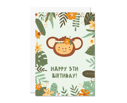 5th Birthday Jungle Themed Monkey Card