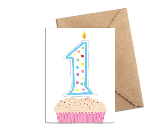 Number 1 Candle 1st Birthday Card