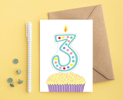 Number 3 Candle 3rd Birthday Card