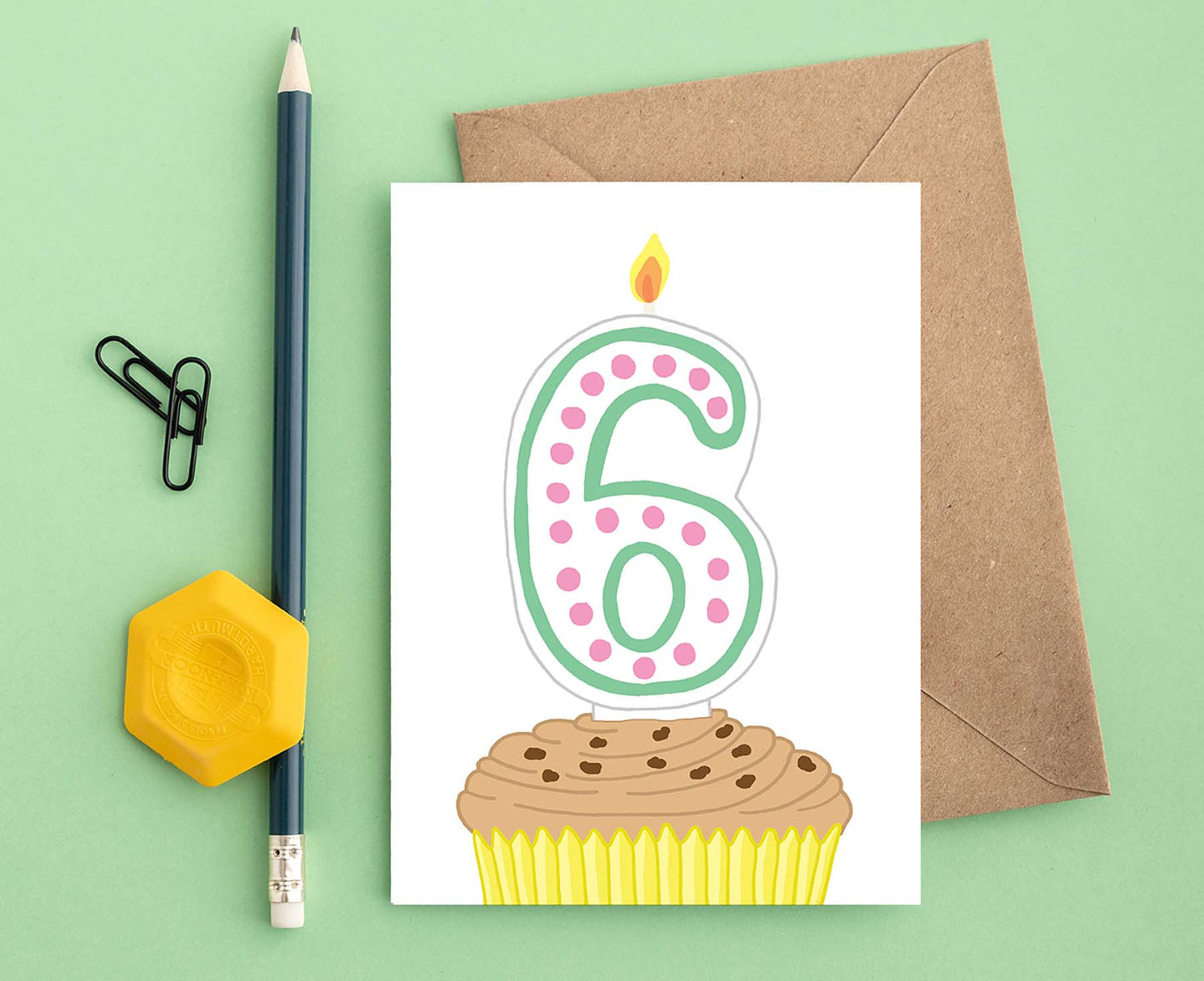 Number 6 Candle 6th Birthday Card