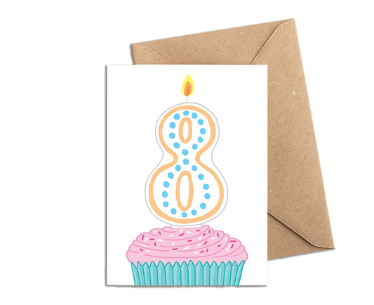 Number 8 Candle 8th Birthday Card