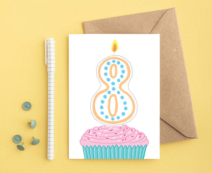 Number 8 Candle 8th Birthday Card