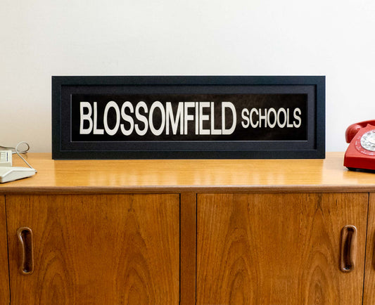 Blossomfield Schools 1990s framed original bus blind