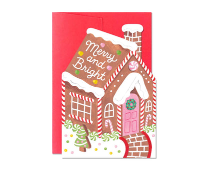 Merry and Bright Gingerbread House Christmas card