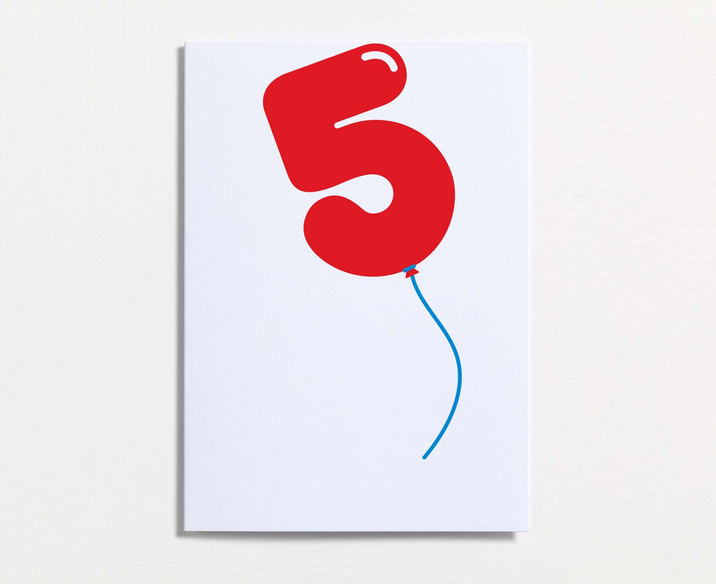 No.5 Balloon Fifth Birthday Card