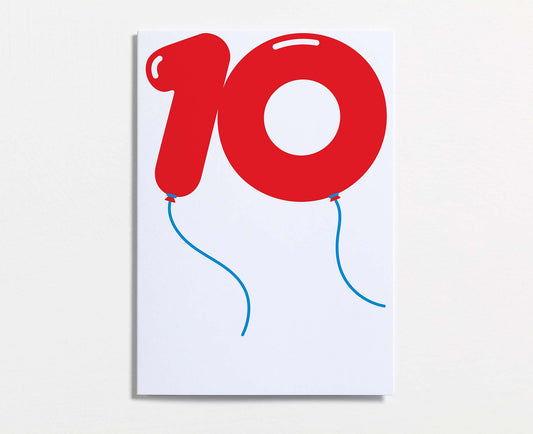 No.10 Balloon Tenth Birthday Card