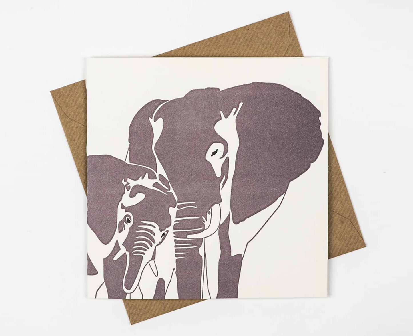 Elephant and Baby Letterpress card
