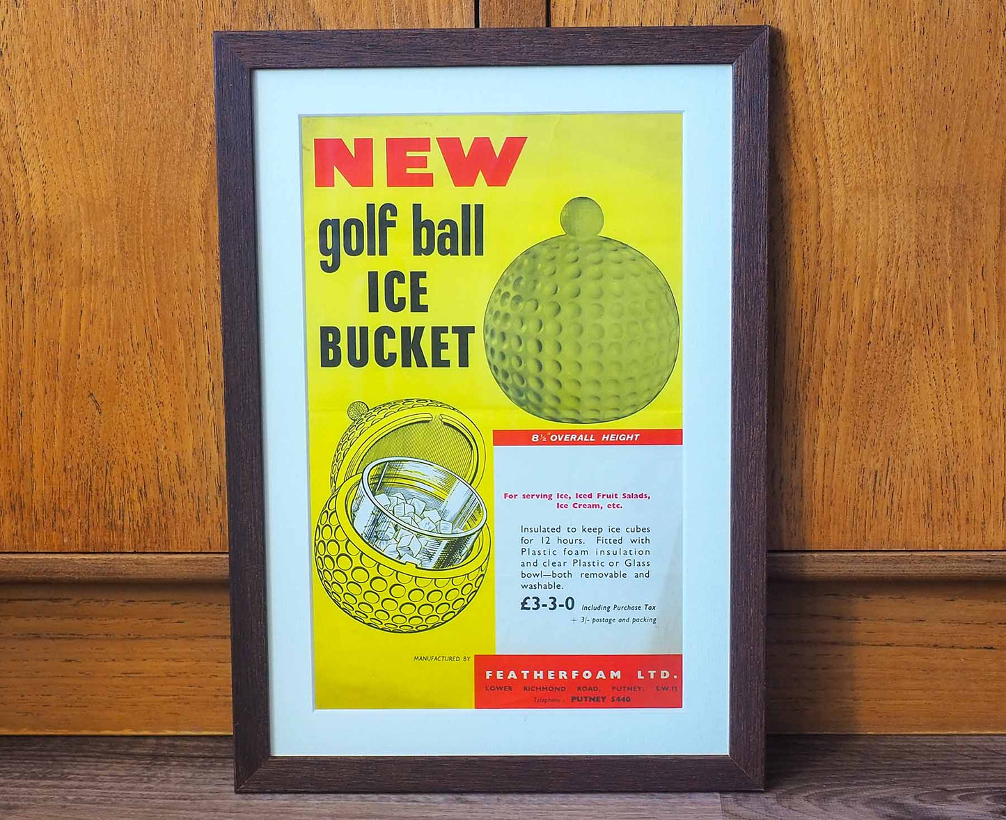 Golf Ball Ice Bucket Framed 1960s Vintage Ad