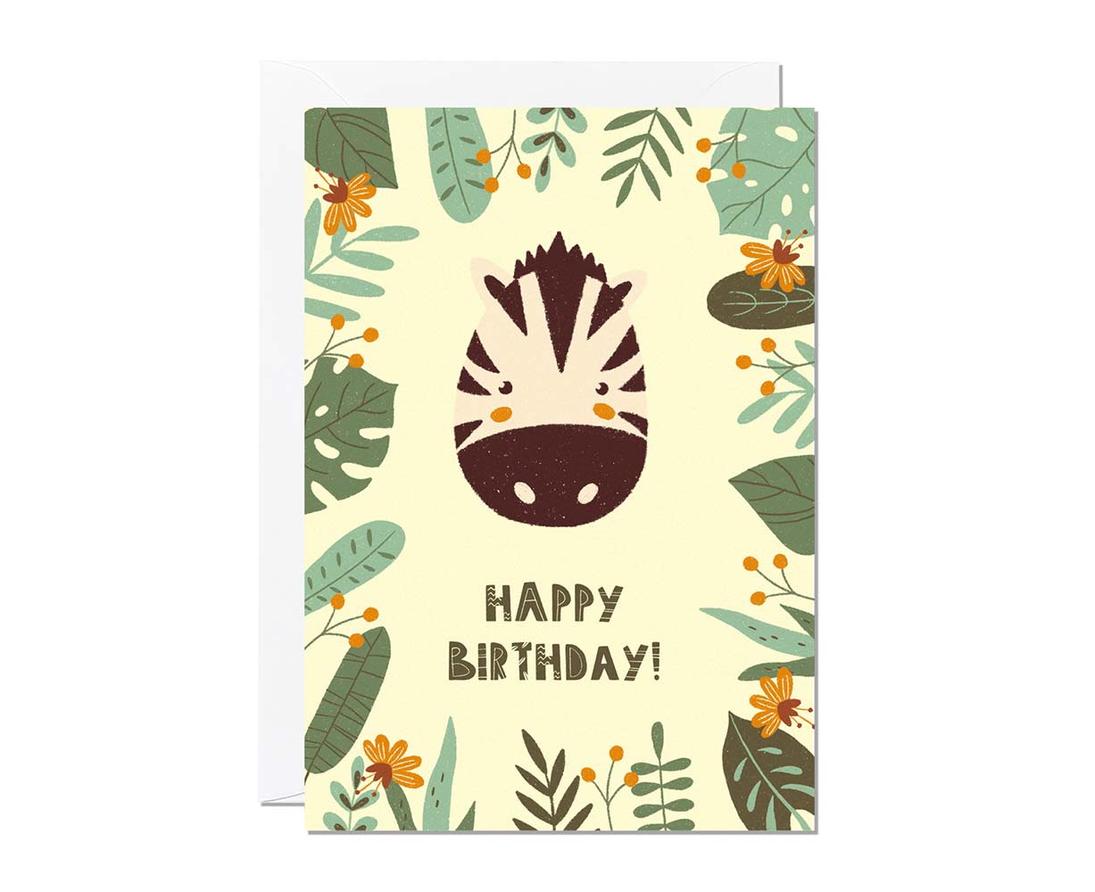 Jungle Themed Zebra Birthday Card