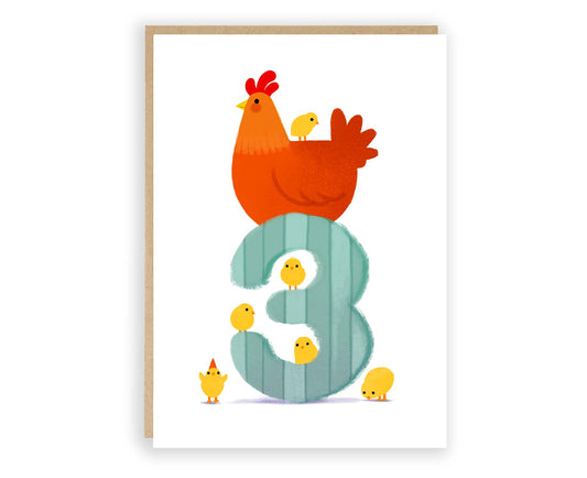 Hen & Chicks Third Birthday Card