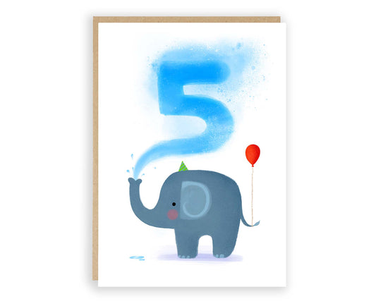 Elephant Fifth Birthday Card